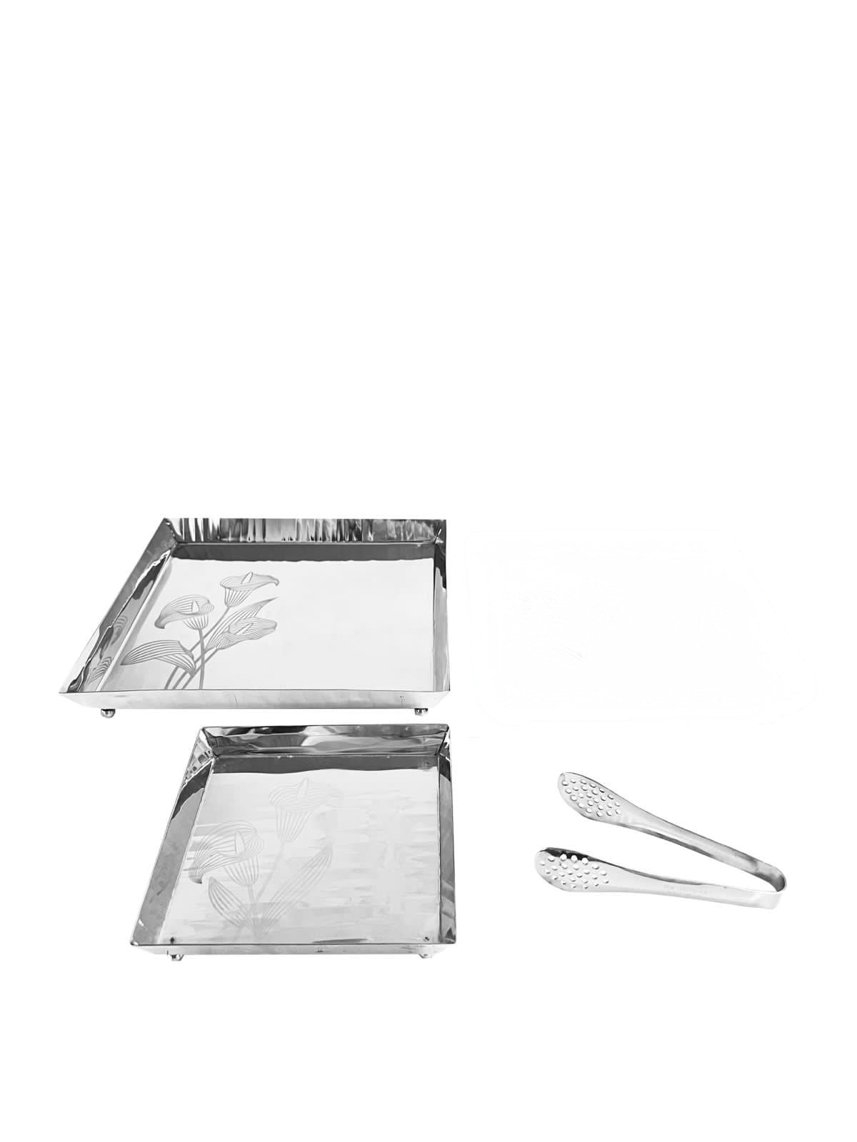 3 pcs utsav square platter set with leg