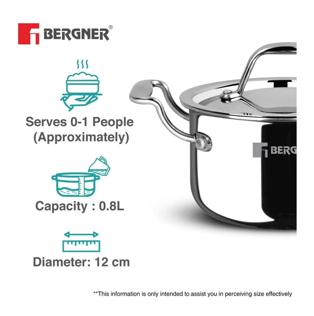 Bergner Argent Junior Chef TriPly Stainless Steel 12cm (800ml) Casserole with Stainless Steel Lid, Mini Casserole, Durable, Less Oil Use, Healthy, Non-Toxic, Easy Clean - Induction and Gas Stove Ready
