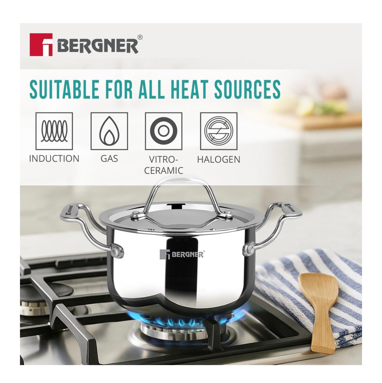 Bergner Argent Junior Chef TriPly Stainless Steel 16cm (1.6 L) Casserole with Stainless Steel Lid, Mini Casserole, Durable, Less Oil Use, Healthy, Non-Toxic, Easy Clean - Induction and Gas Stove Ready
