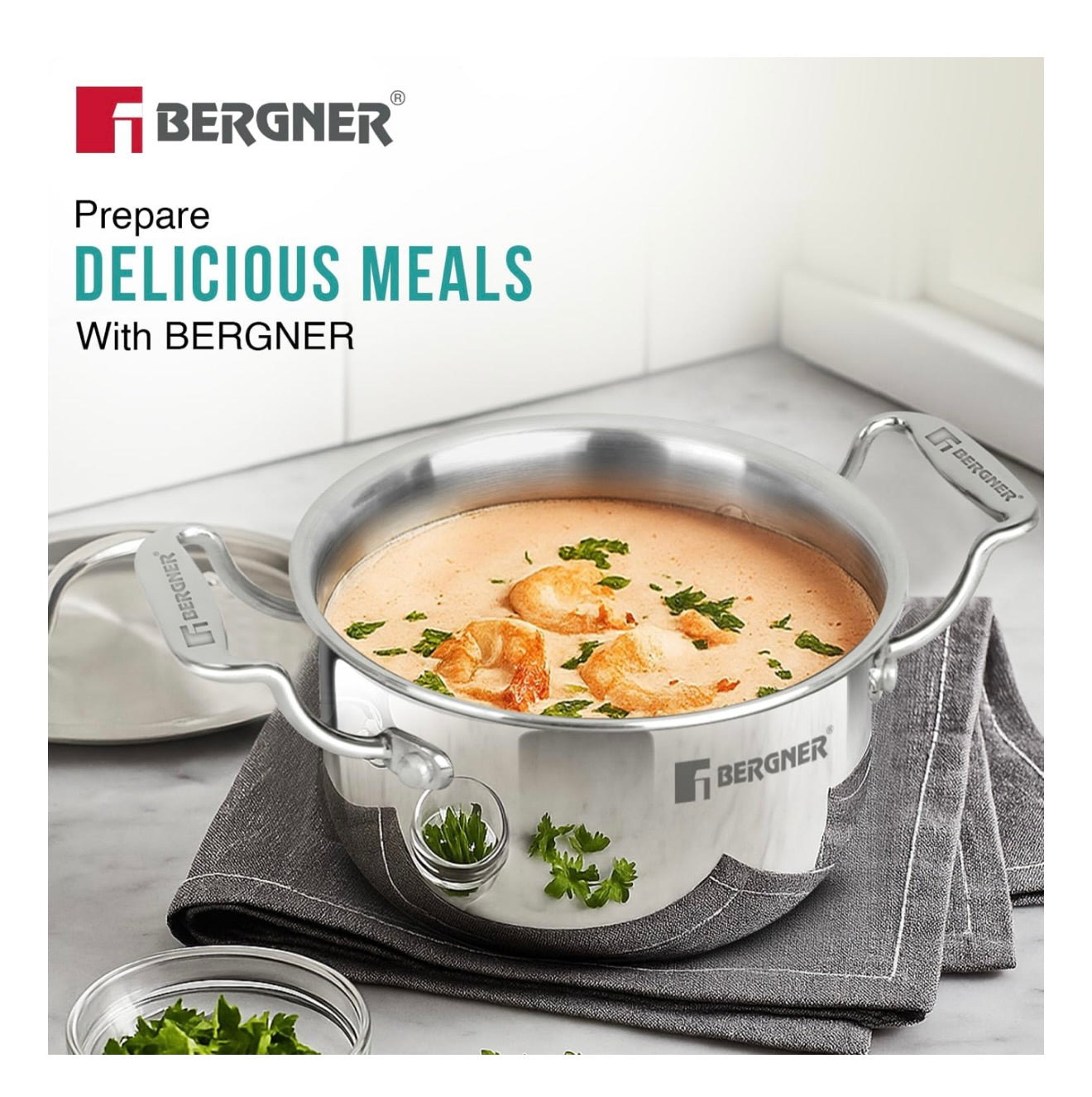 Bergner Argent Junior Chef TriPly Stainless Steel 18cm (2 L) Casserole with Stainless Steel Lid, Mini Casserole, Durable, Less Oil Use, Healthy, Non-Toxic, Easy Clean - Induction and Gas Stove Ready