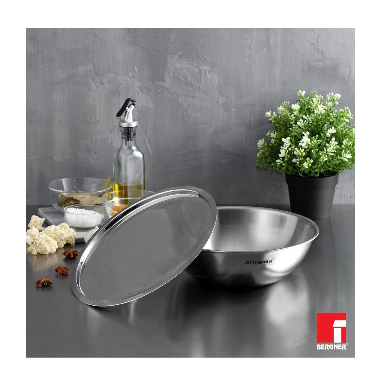 Bergner Argent TriPly Stainless Steel 24cm (2.8 L) Tasra/Tasla without Lid, Less Oil Use, Healthy Cooking, Even and Faster Heat Distribution, Food Safe, 2.5mm Thickness - Induction and Gas Stove Ready