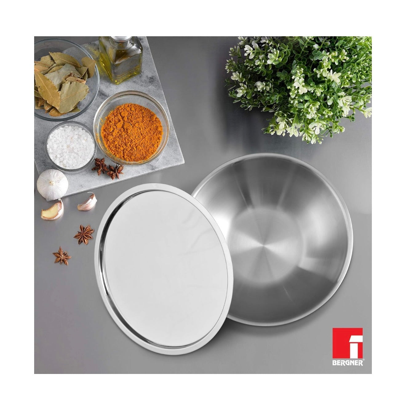 Bergner Argent TriPly Stainless Steel 24cm (2.8 L) Tasra/Tasla without Lid, Less Oil Use, Healthy Cooking, Even and Faster Heat Distribution, Food Safe, 2.5mm Thickness - Induction and Gas Stove Ready