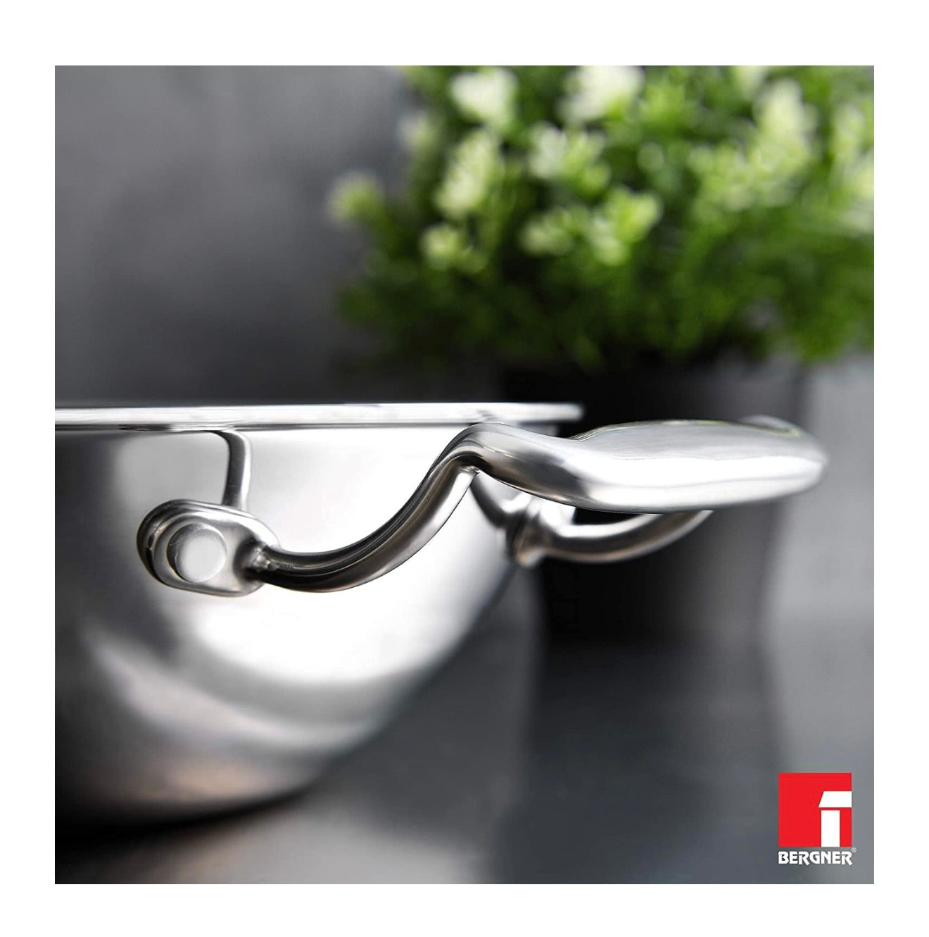 Bergner Argent TriPly 30 cm Kadai, 5.2 L Capacity, Stainless Steel Lid, for Sauté/Deep Fry/Gravy/Stir Fry/Steam, Elegant Cool Touch Handles, Mirror Finish Surface, Induction & Gas Ready