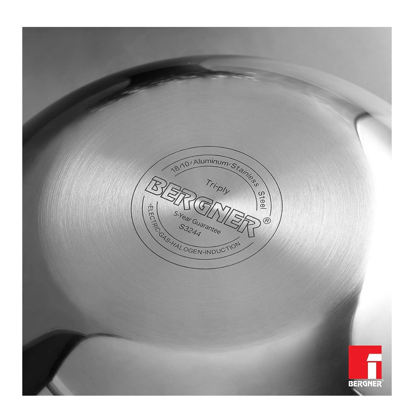 Bergner Argent TriPly 30 cm Kadai, 5.2 L Capacity, Stainless Steel Lid, for Sauté/Deep Fry/Gravy/Stir Fry/Steam, Elegant Cool Touch Handles, Mirror Finish Surface, Induction & Gas Ready