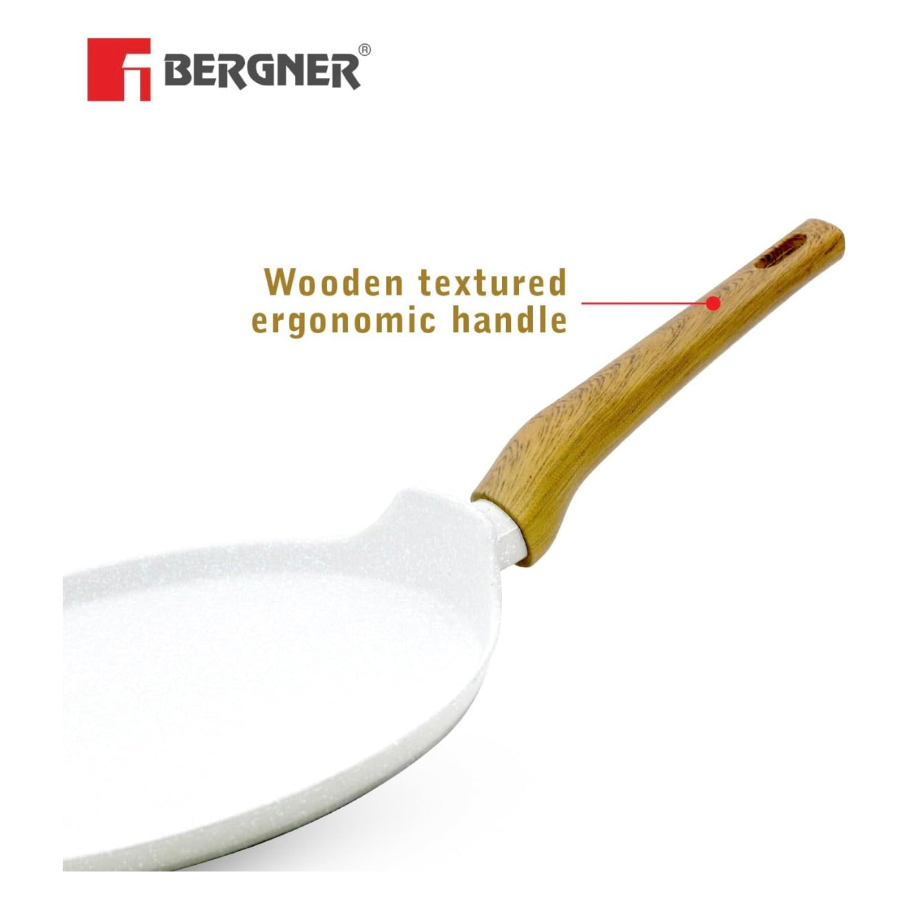 BERGNER Naturally Forged Aluminum 28cm Pancake Pan/Dosa Tawa with Marble Non-Stick Coating, Scratch Resistant and Durable, Soft Touch Handle, Easy to Clean - Induction Bottom, Free Non-Woven Trivet
