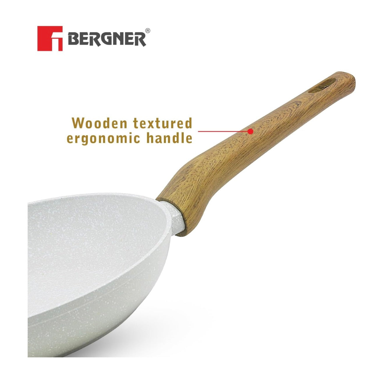 Bergner Naturally Forged Aluminum 20cm Frypan, Marble Non-Stick Coating, Less Oil Use, Scratch Resistant Frying Pan, Durable, Soft Touch Handle, Easy to Clean - Induction Bottom, Free Non-Woven Trivet
