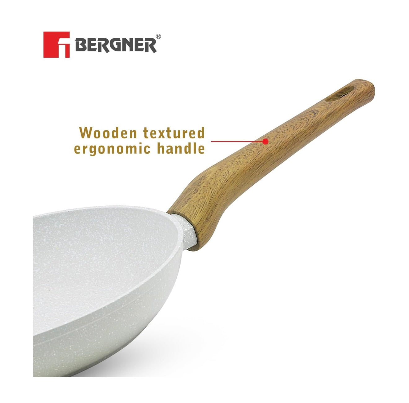 Bergner Naturally Forged Aluminum 24cm Frypan, Marble Non-Stick Coating, Less Oil Use, Scratch Resistant Frying Pan, Durable, Soft Touch Handle, Easy to Clean - Induction Bottom, Free Non-Woven Trivet