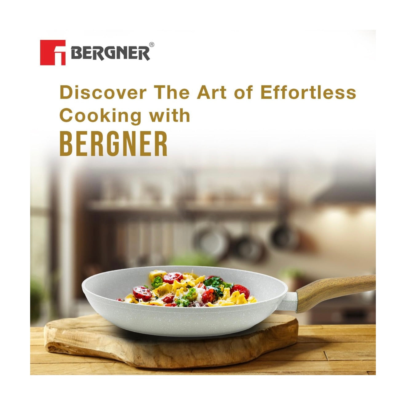 Bergner Naturally Forged Aluminum 28cm Frypan, Marble Non-Stick Coating, Less Oil Use, Scratch Resistant Frying Pan, Durable, Soft Touch Handle, Easy to Clean - Induction Bottom, Free Non-Woven Trivet
