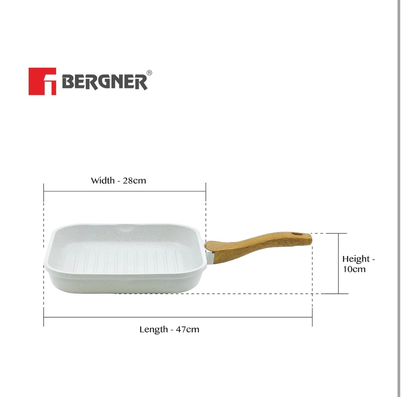 BERGNER Naturally Cast Aluminum 26cm Grill Pan, Marble Non-Stick Coating, Less Oil Use, Scratch Resistant and Durable, Soft Touch Handle, Easy to Clean - Induction Bottom, Free Non-Woven Trivet