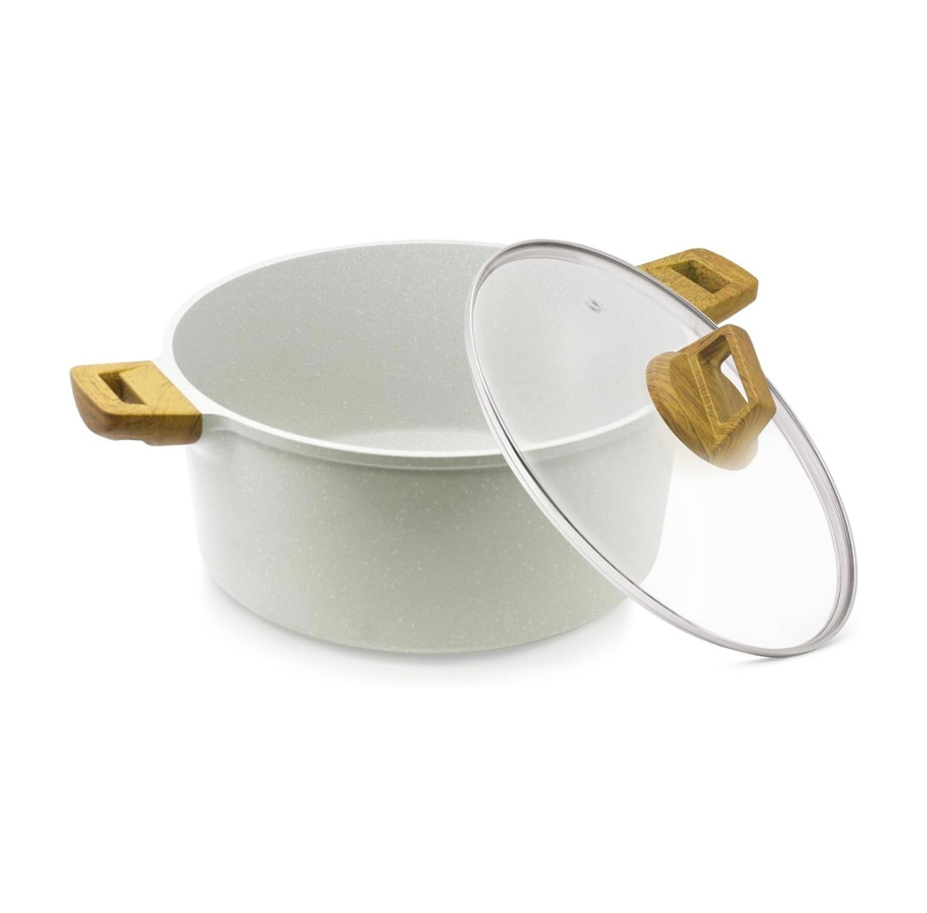 Bergner Naturally Cast Aluminum 24cm (3.5 L) Casserole with Glass Lid, Marble Non-Stick Coating, Less Oil Use, Scratch Resistant, Soft Touch Stylish Handles - Induction Bottom, Free Non-Woven Trivet