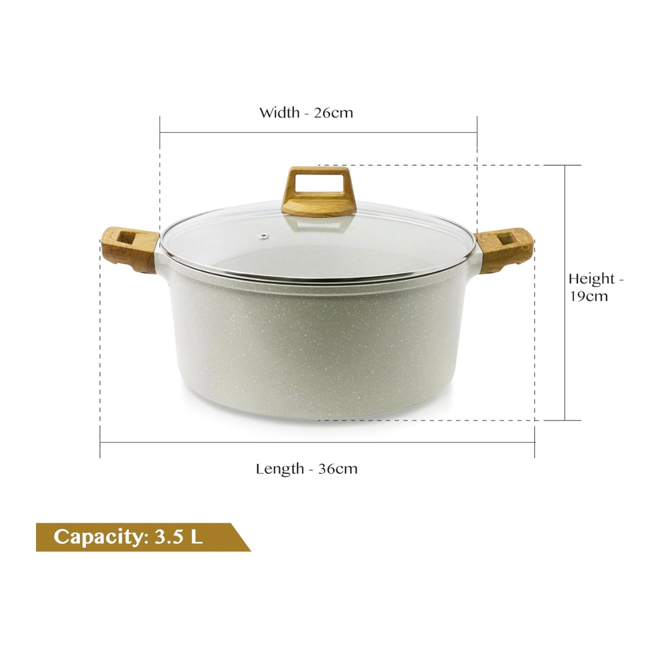 Bergner Naturally Cast Aluminum 24cm (3.5 L) Casserole with Glass Lid, Marble Non-Stick Coating, Less Oil Use, Scratch Resistant, Soft Touch Stylish Handles - Induction Bottom, Free Non-Woven Trivet