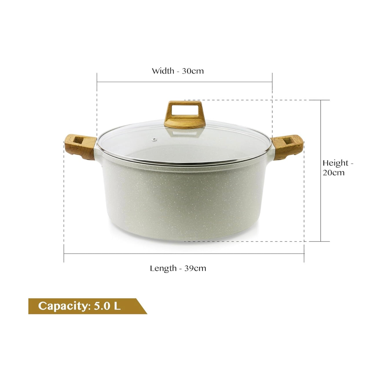 Bergner Naturally Cast Aluminum 28cm (5 L) Casserole with Glass Lid, Marble Non-Stick Coating, Less Oil Use, Scratch Resistant, Soft Touch Stylish Handles - Induction Bottom, Free Non-Woven Trivet