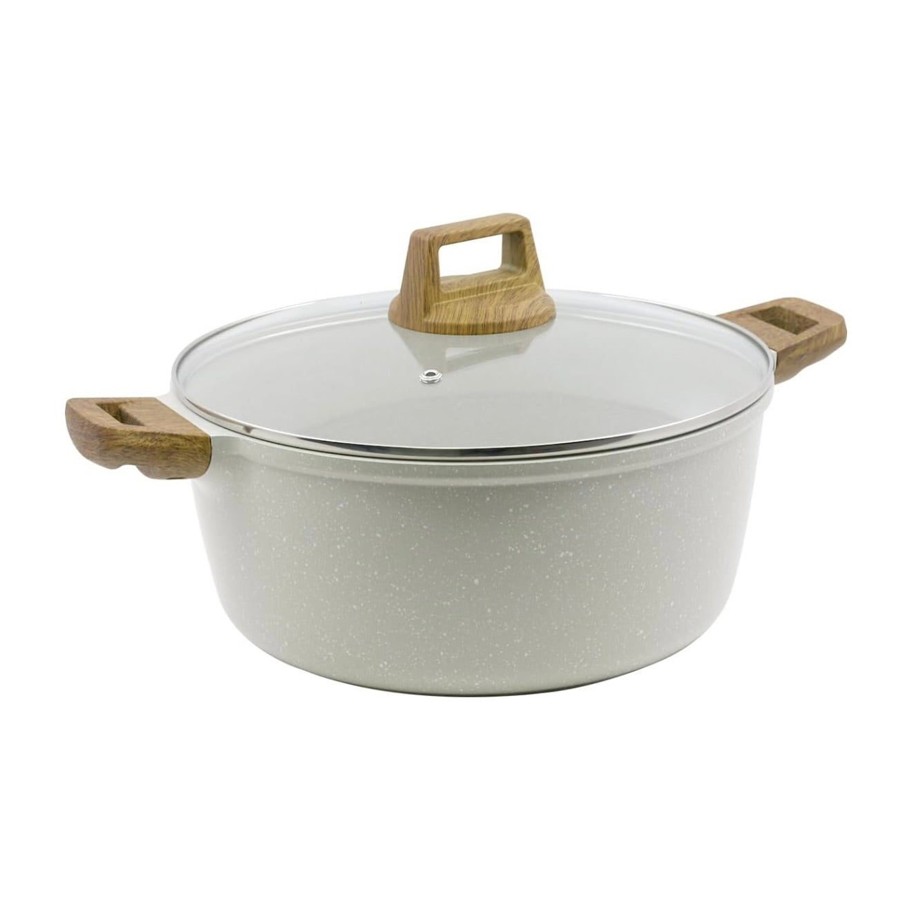 Bergner Naturally Cast Aluminum 28cm (5 L) Casserole with Glass Lid, Marble Non-Stick Coating, Less Oil Use, Scratch Resistant, Soft Touch Stylish Handles - Induction Bottom, Free Non-Woven Trivet