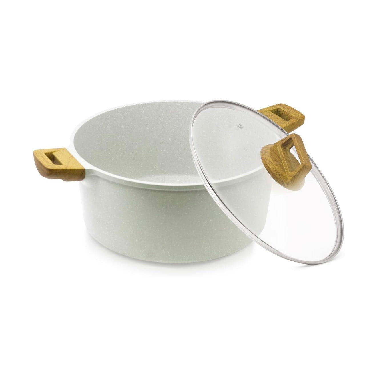 Bergner Naturally Cast Aluminum 32cm (9 L) Casserole with Glass Lid, Marble Non-Stick Coating, Less Oil Use, Scratch Resistant, Soft Touch Stylish Handles - Induction Bottom, Free Non-Woven Trivet