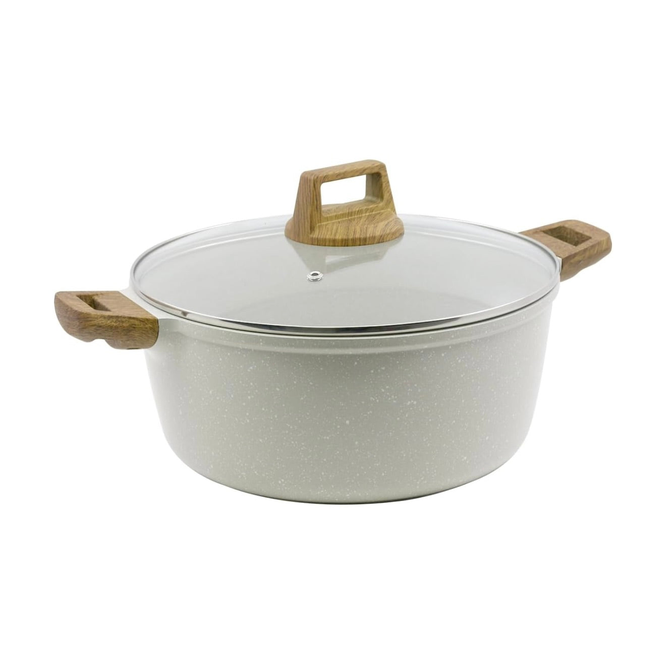 Bergner Naturally Cast Aluminum 32cm (9 L) Casserole with Glass Lid, Marble Non-Stick Coating, Less Oil Use, Scratch Resistant, Soft Touch Stylish Handles - Induction Bottom, Free Non-Woven Trivet
