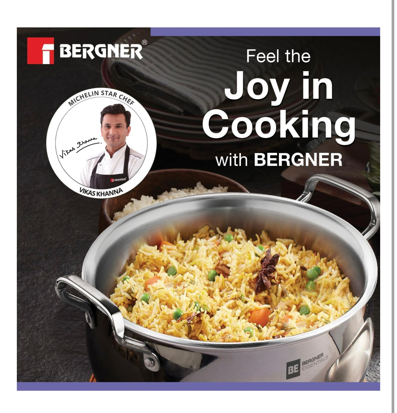 Bergner BE Essentials TriPly Stainless Steel 16cm Rice Handi with Lid, Small Rice Handi with Handle, Even Heat Distribution, Non-Toxic, Healthy, Less Oil Use - Induction and Gas Stove Ready