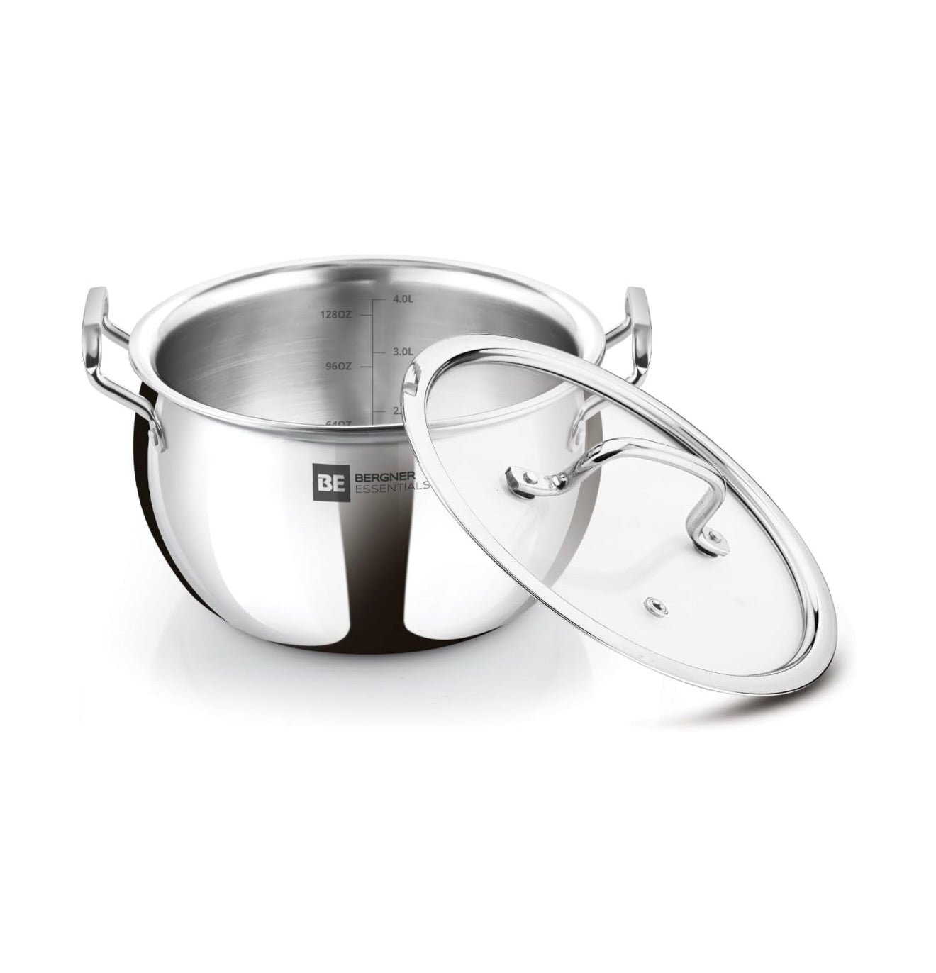 Bergner BE Essentials TriPly Stainless Steel 20cm Rice Handi with Lid, Large Rice Handi, Even Heat Distribution, Easy to Clean, Non-Toxic, Healthy, Less Oil Use - Induction and Gas Stove Ready