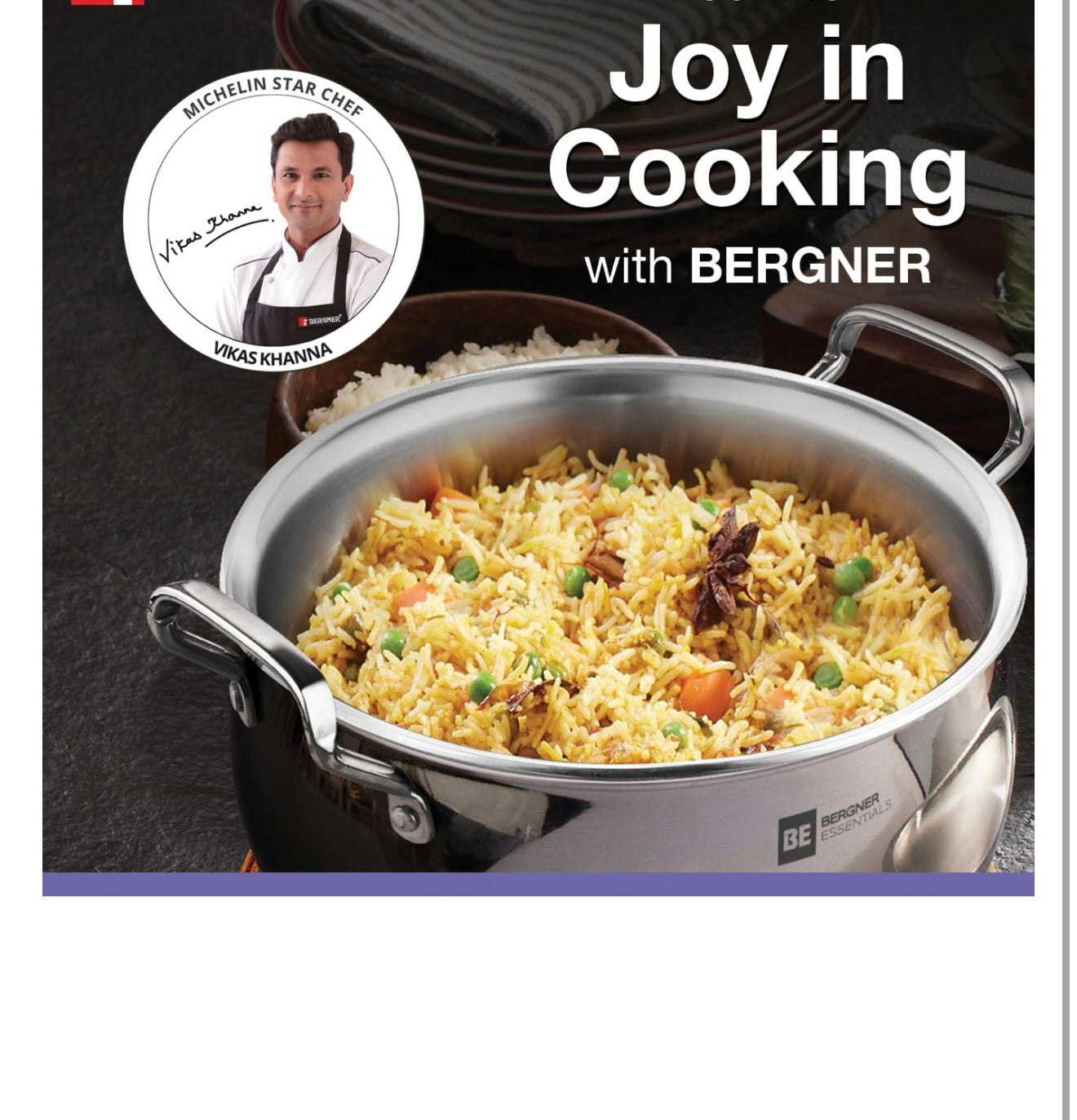 Bergner BE Essentials TriPly Stainless Steel 20cm Rice Handi with Lid, Large Rice Handi, Even Heat Distribution, Easy to Clean, Non-Toxic, Healthy, Less Oil Use - Induction and Gas Stove Ready