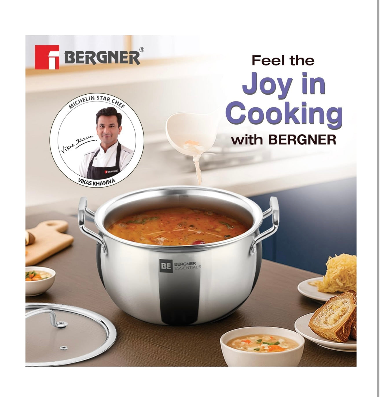 Bergner BE Essentials TriPly Stainless Steel 20cm Rice Handi with Lid, Large Rice Handi, Even Heat Distribution, Easy to Clean, Non-Toxic, Healthy, Less Oil Use - Induction and Gas Stove Ready