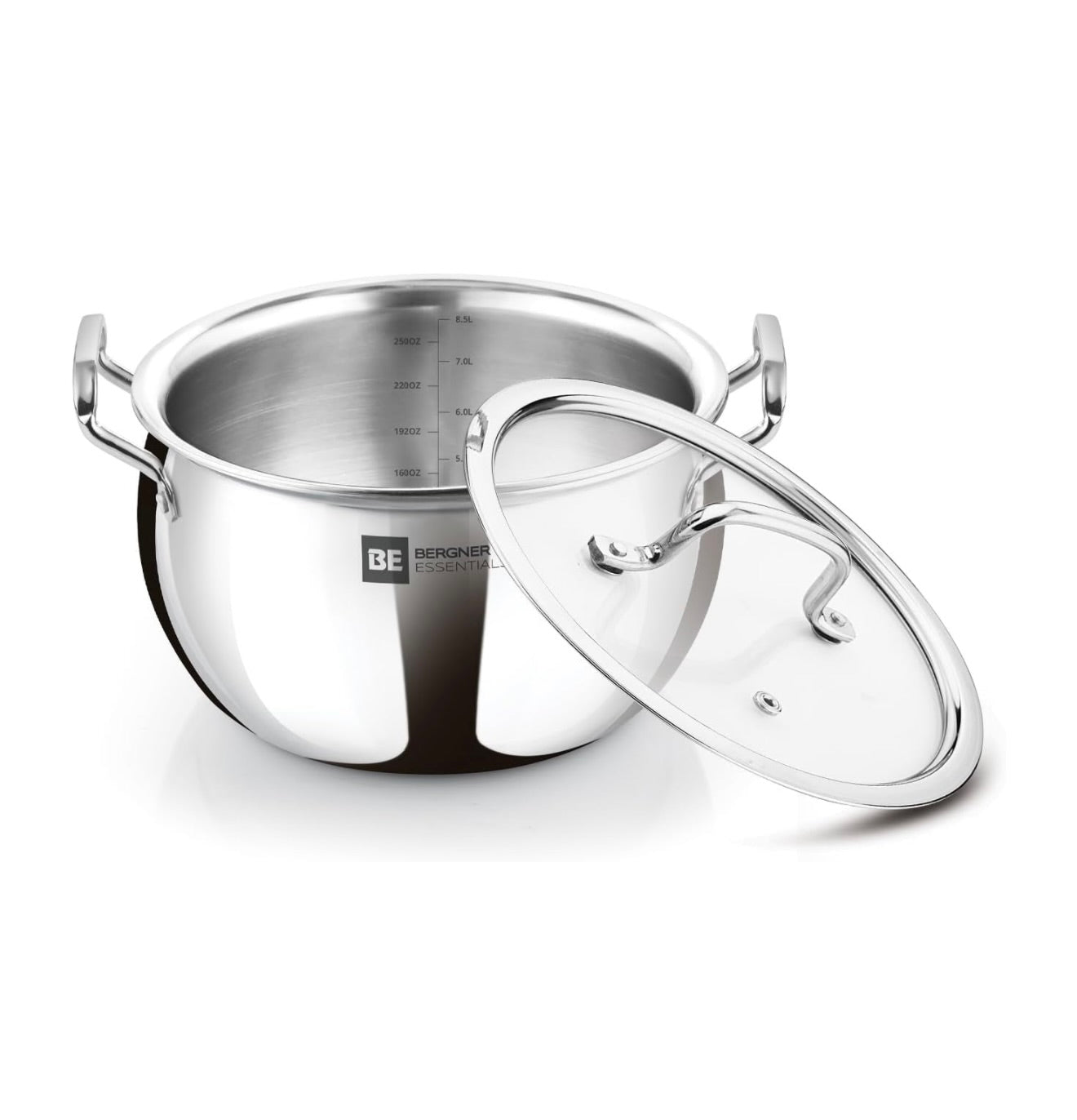 Bergner BE Essentials TriPly Stainless Steel Rice Handi 28cm (8.5L), Biryani Handi with Glass Lid, Ergonomic Handle with Excellent Grip, Less Oil Use, Healthy Cooking - Induction and Gas Stove Ready