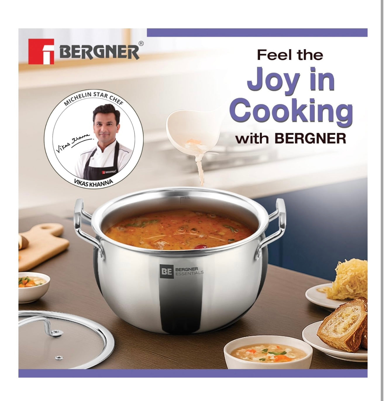 Bergner BE Essentials TriPly Stainless Steel Rice Handi 28cm (8.5L), Biryani Handi with Glass Lid, Ergonomic Handle with Excellent Grip, Less Oil Use, Healthy Cooking - Induction and Gas Stove Ready