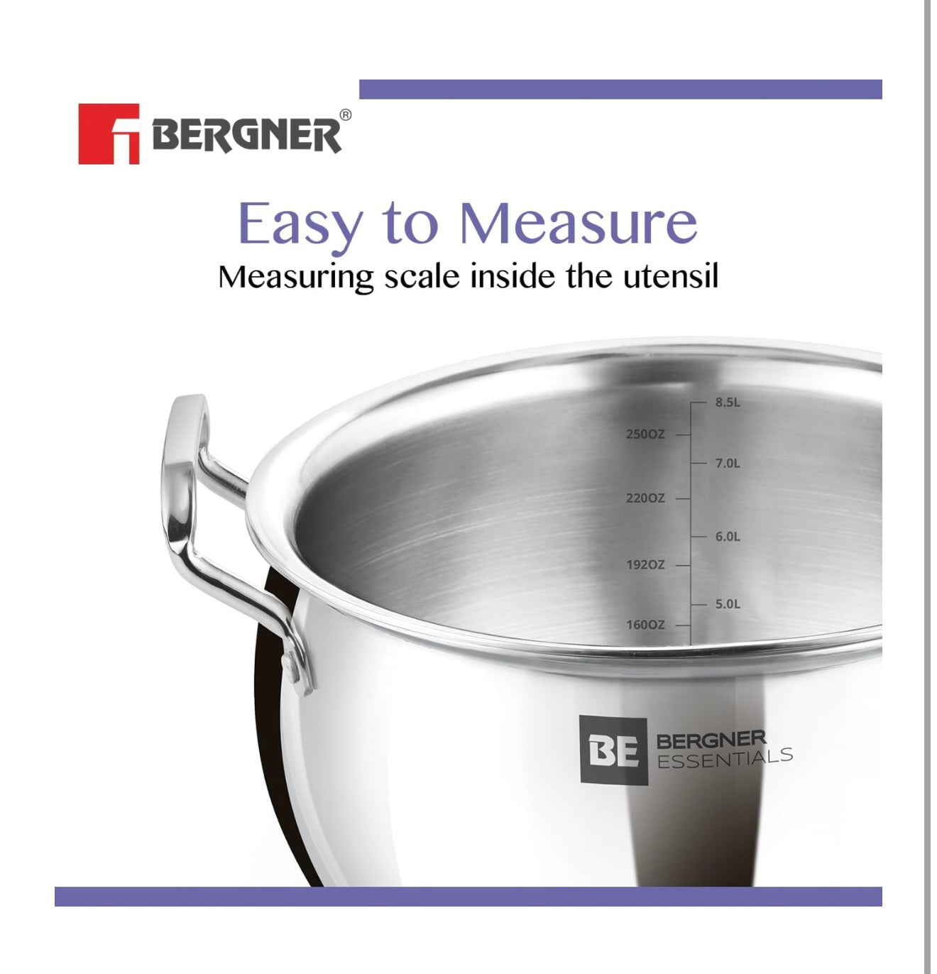 Bergner BE Essentials TriPly Stainless Steel Rice Handi 28cm (8.5L), Biryani Handi with Glass Lid, Ergonomic Handle with Excellent Grip, Less Oil Use, Healthy Cooking - Induction and Gas Stove Ready