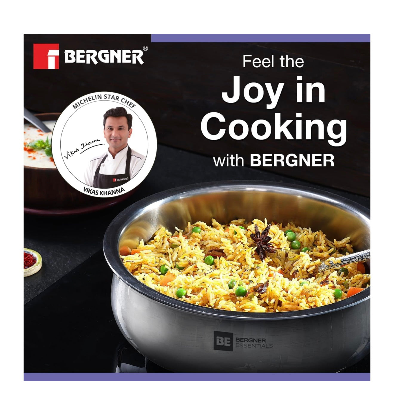 Bergner BE Essentials TriPly Stainless Steel 32 cm Biryani Handi with Lid, 8.4L Biryani Pot, Large Patila Handi, Even Heat Distribution, Non-Toxic, Less Oil Use - Induction and Gas Stove Ready