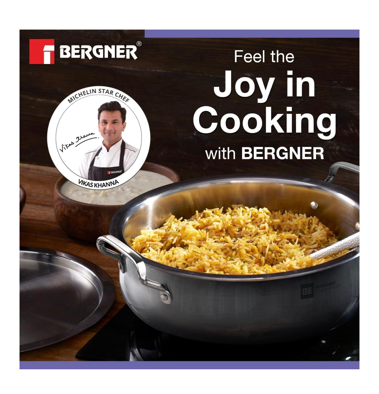 Bergner BE Essentials TriPly Stainless Steel 28 cm Biryani Handi with Lid, 6.2 L Biryani Pot, Patila Handi, Even Heat Distribution, Non-Toxic, Healthy, Less Oil Use - Induction and Gas Stove Ready