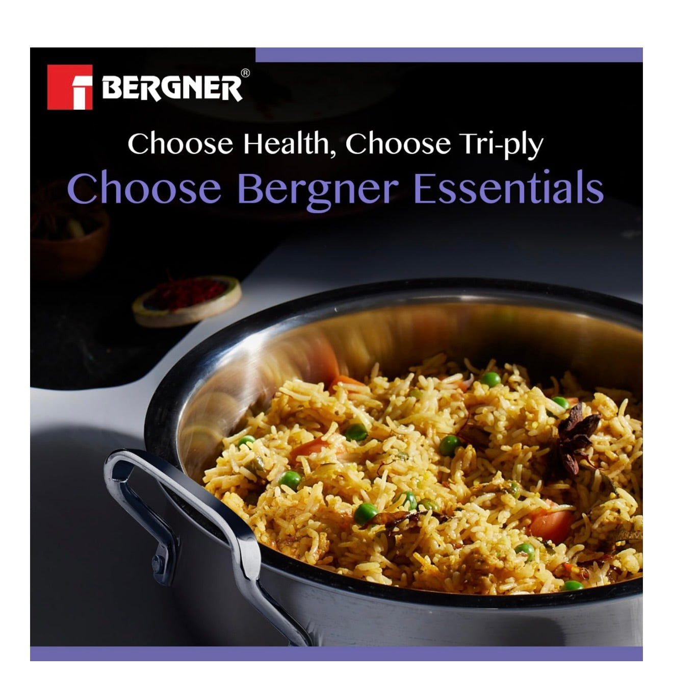 Bergner BE Essentials TriPly Stainless Steel 28 cm Biryani Handi with Lid, 6.2 L Biryani Pot, Patila Handi, Even Heat Distribution, Non-Toxic, Healthy, Less Oil Use - Induction and Gas Stove Ready