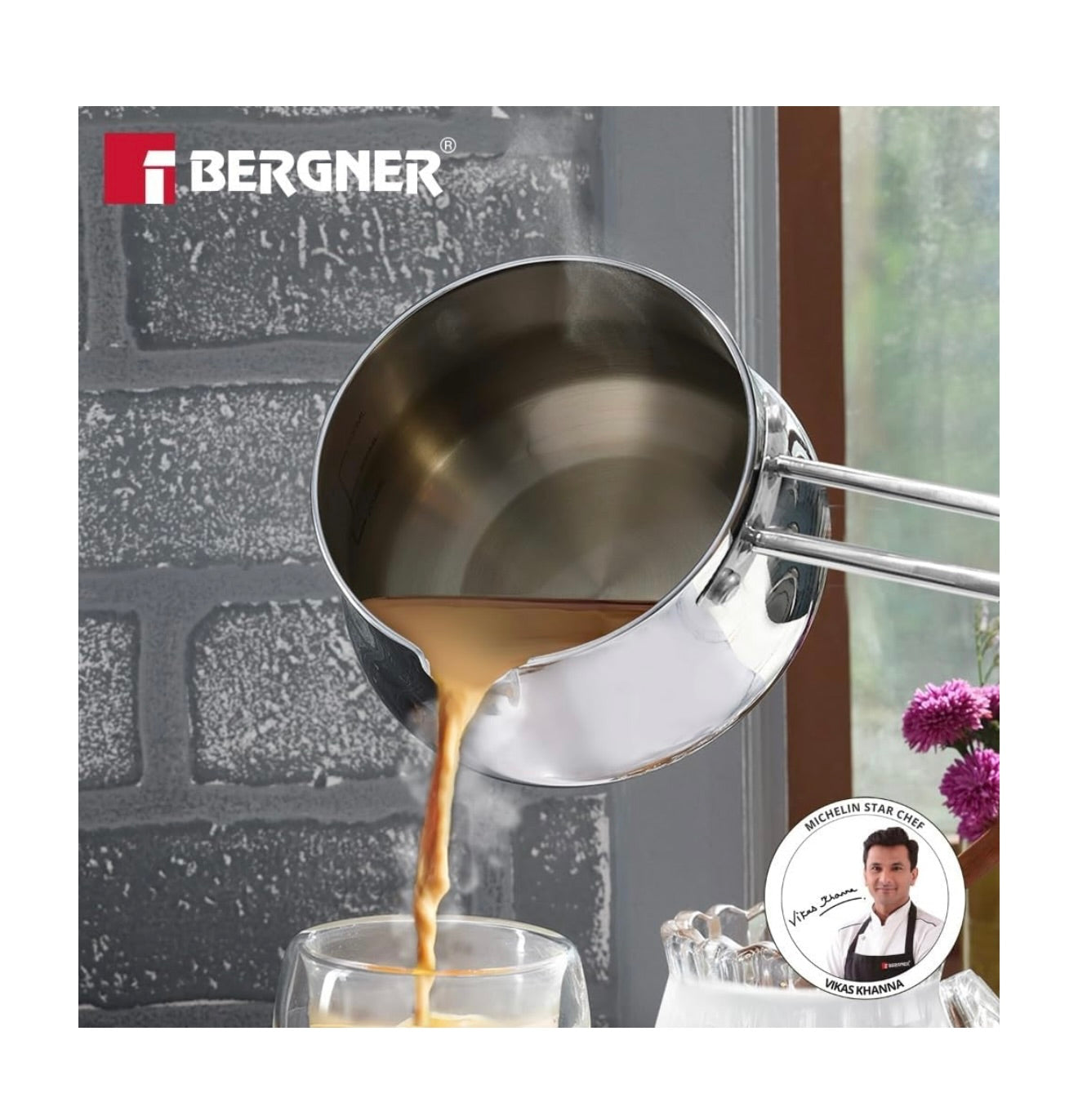 Bergner BE Essentials Tri-Ply 10cm (500ml) Stainless Steel sauce pan Even & Faster Heating, Food Safe, Durable, Easy to Pour, Serve and Clean - Induction Bottom and Gas Stove Ready