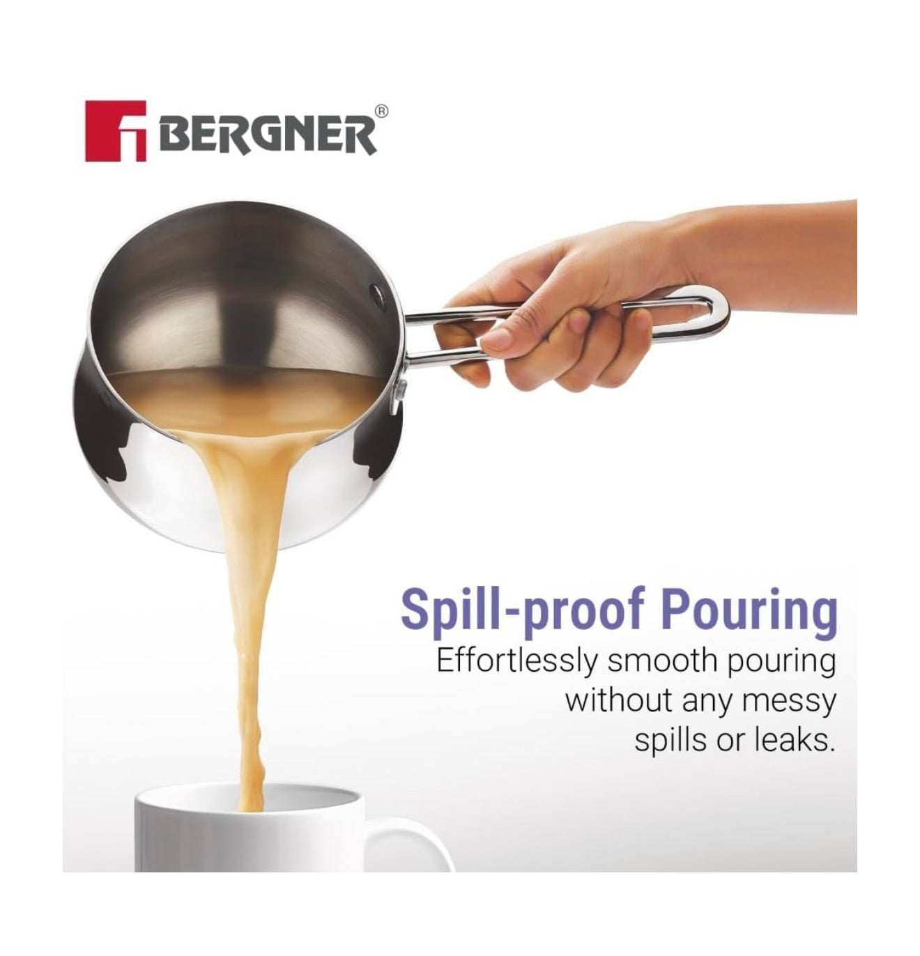 Bergner BE Essentials Tri-Ply 10cm (500ml) Stainless Steel sauce pan Even & Faster Heating, Food Safe, Durable, Easy to Pour, Serve and Clean - Induction Bottom and Gas Stove Ready