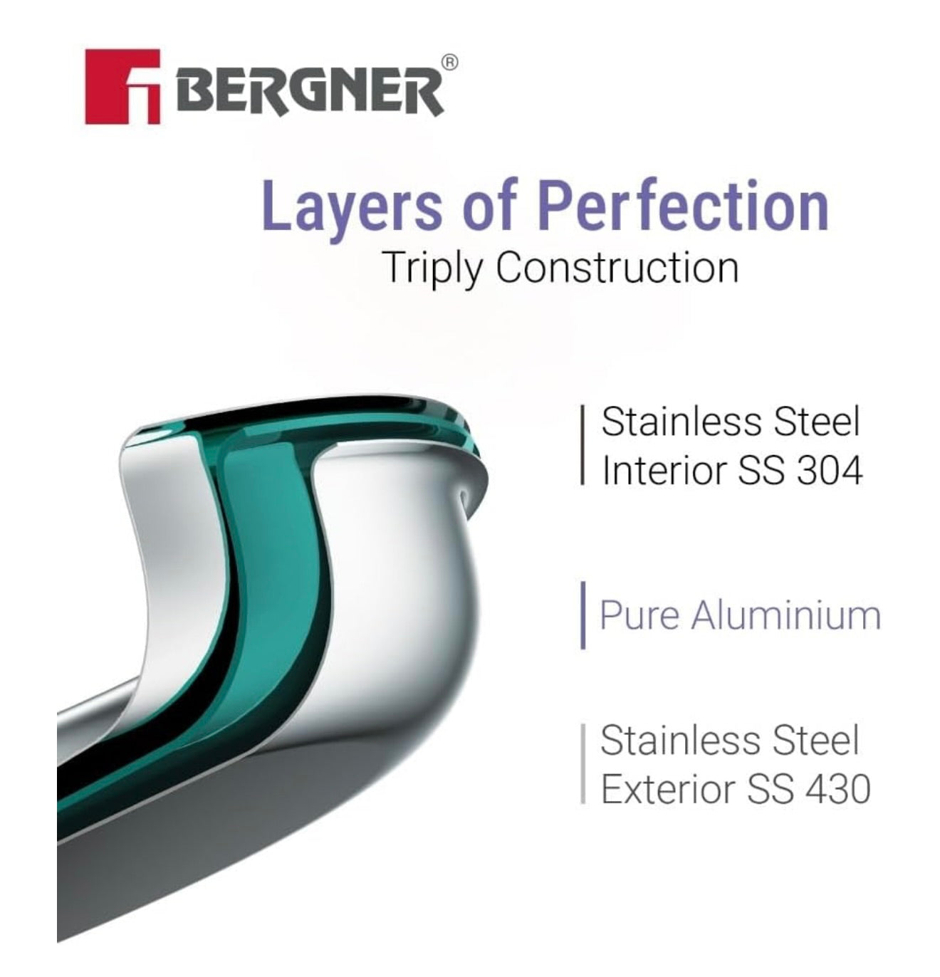 Bergner BE Essentials Tri-Ply 10cm (500ml) Stainless Steel sauce pan Even & Faster Heating, Food Safe, Durable, Easy to Pour, Serve and Clean - Induction Bottom and Gas Stove Ready