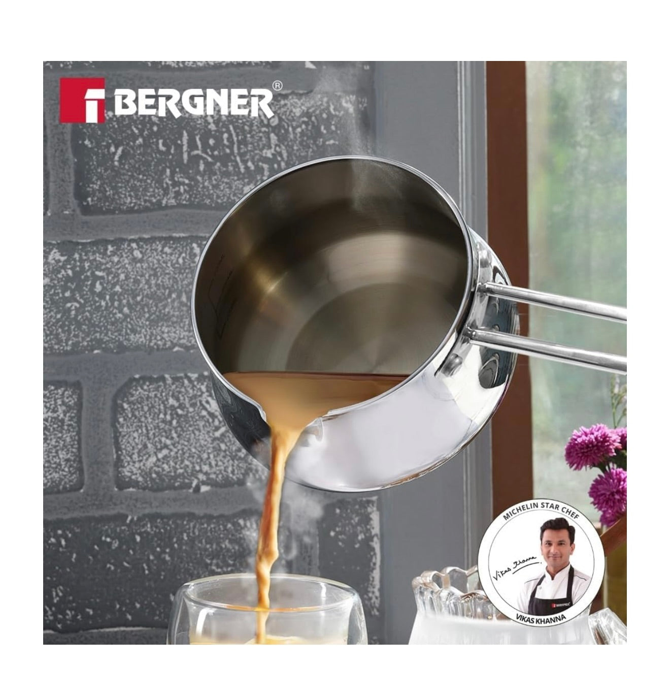 Bergner BE Essentials Tri-Ply 12cm (800ml) Stainless Steel  sauce pan, Even & Faster Heating, Food Safe, Durable, Easy to Pour, Serve and Clean - Induction Bottom and Gas Stove Ready