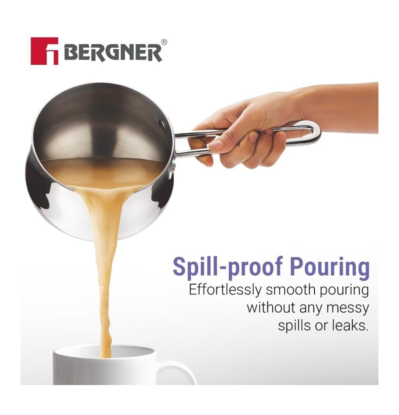 Bergner BE Essentials Tri-Ply 12cm (800ml) Stainless Steel  sauce pan, Even & Faster Heating, Food Safe, Durable, Easy to Pour, Serve and Clean - Induction Bottom and Gas Stove Ready