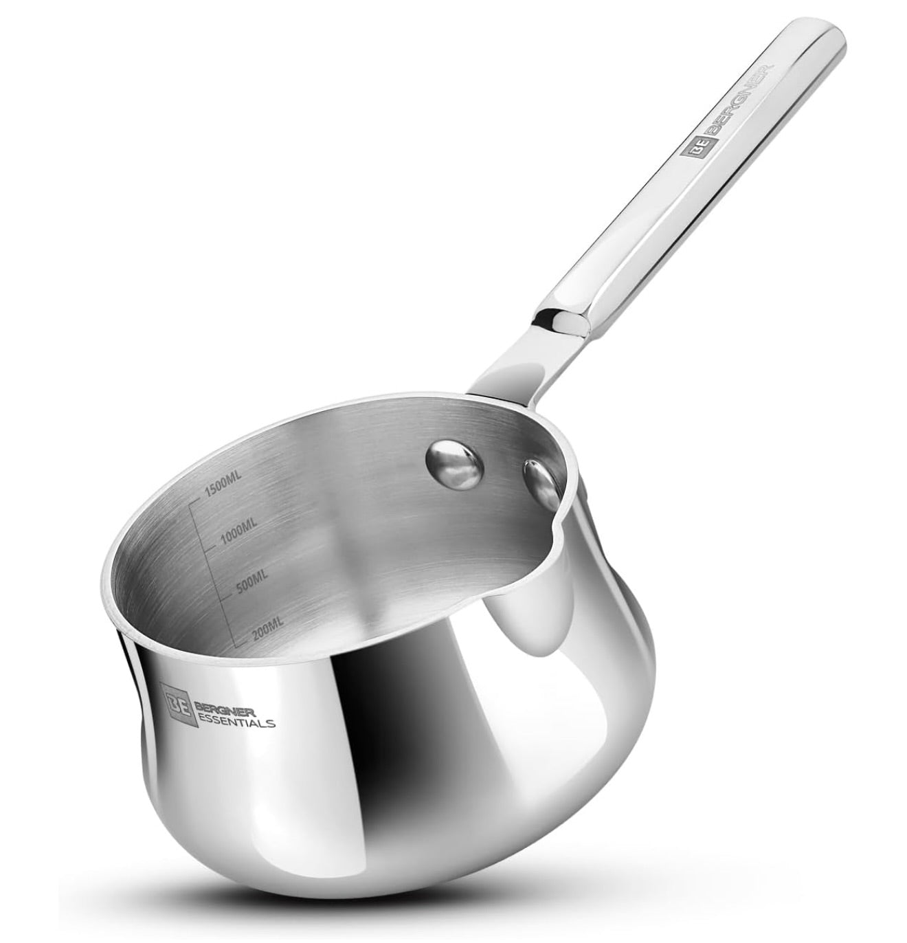 Bergner BE Essentials TriPly 14cm (1.5L) Stainless Steel sauce pan Even and Faster Heating, Easy to Pour, Food Safe, Durable, Easy Cleaning - Induction Bottom and Gas Stove Ready