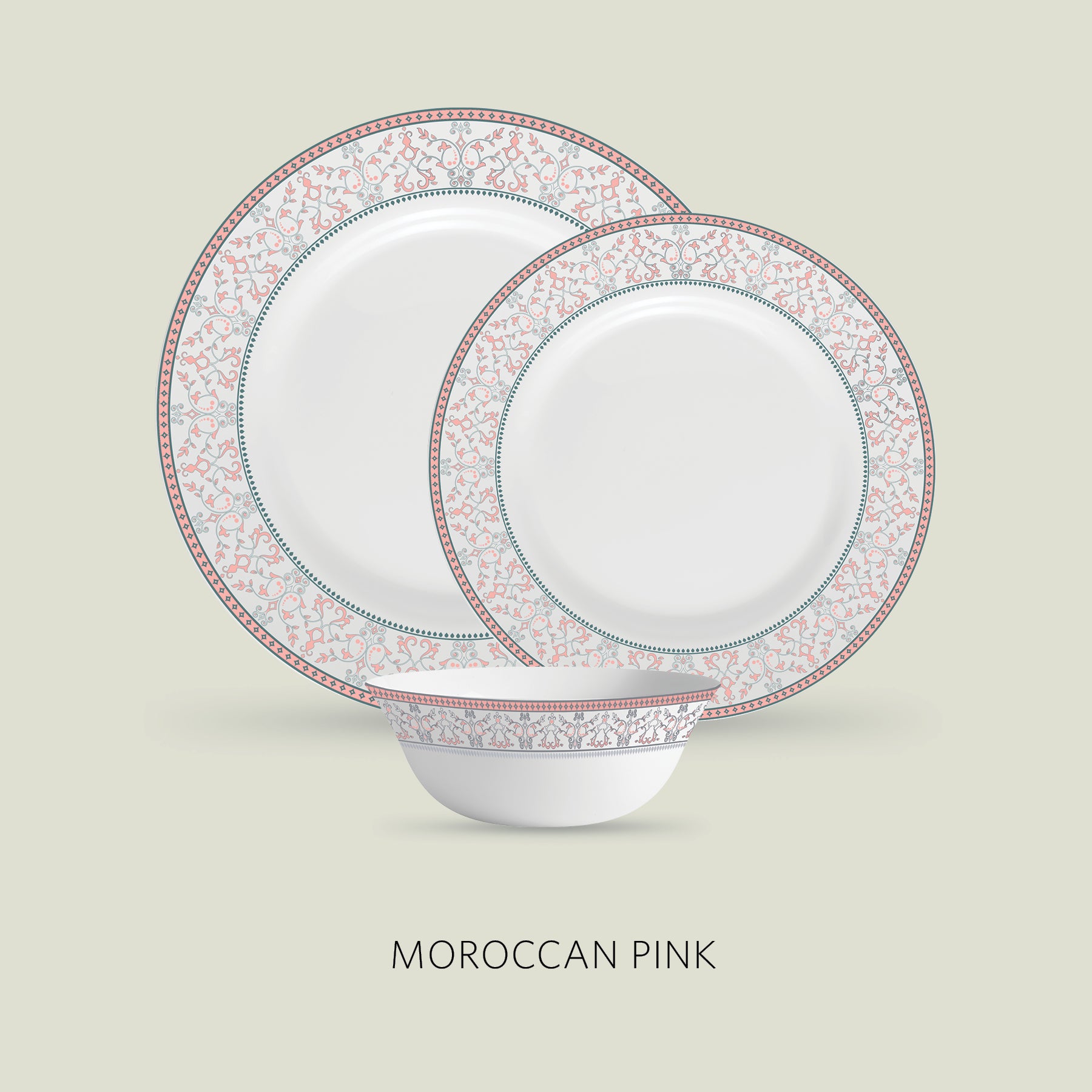 La Opala Glass Floral Dinner Set- Set of 35 Pcs,Moroccan Pink