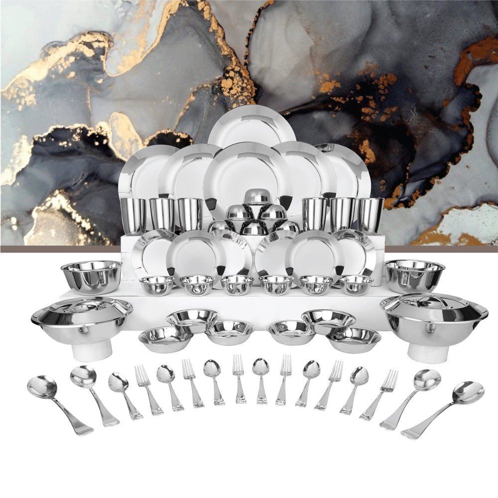 Stainless Steel 64 PCS Dinner Set Signature - Shiny
