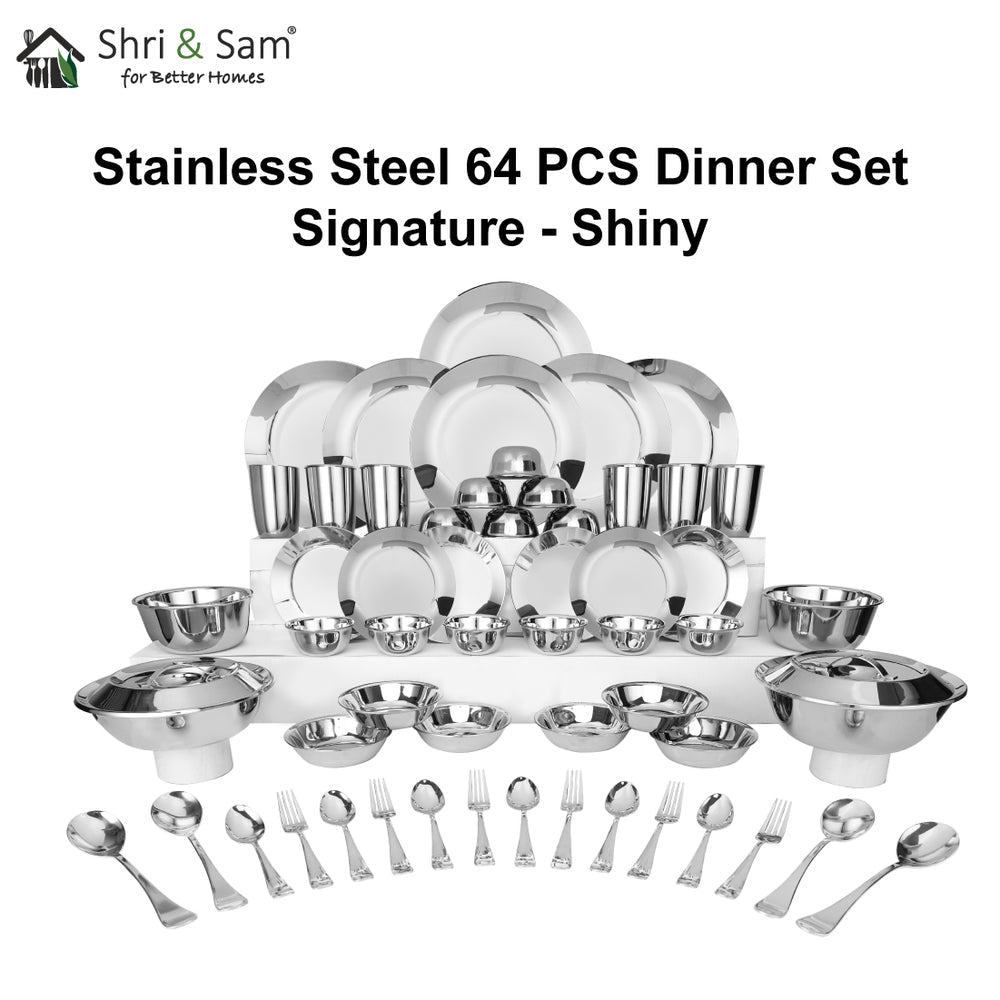 Stainless Steel 64 PCS Dinner Set Signature - SS with LASER