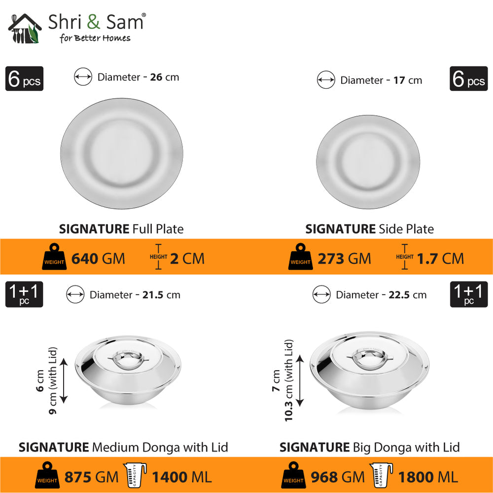 Stainless Steel 64 PCS Dinner Set Signature - SS with LASER