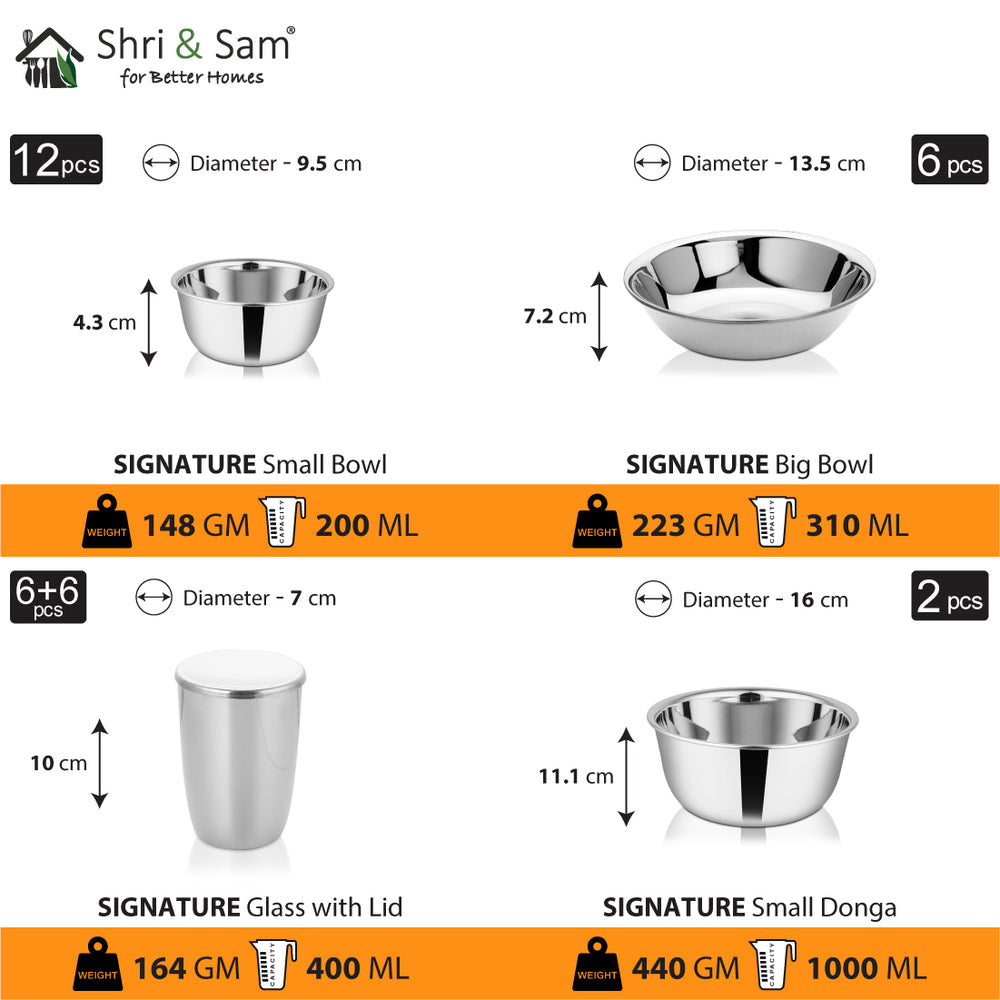 Stainless Steel 64 PCS Dinner Set Signature - Shiny
