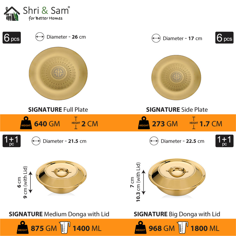 STAINLESS STEEL 64 PCS DINNER SET (6 PEOPLE) WITH GOLD PVD COATING AND LASER SIGNATURE