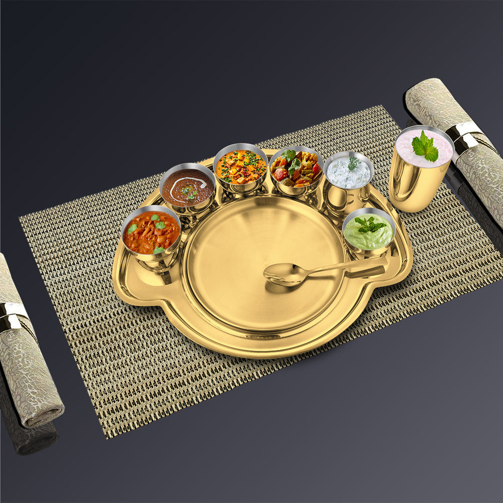 STAINLESS STEEL THALI SET (1 PERSON) WITH GOLD PVD COATING NIFTY