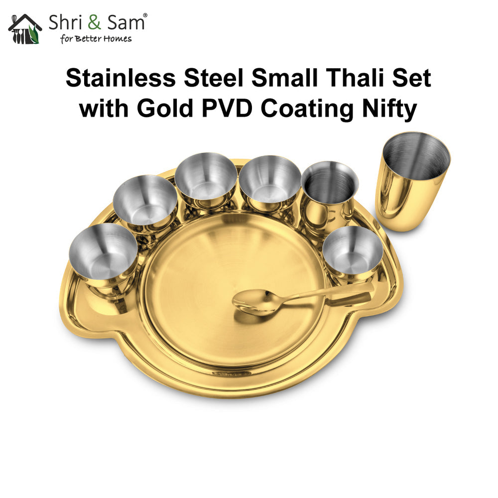 STAINLESS STEEL THALI SET (1 PERSON) WITH GOLD PVD COATING NIFTY