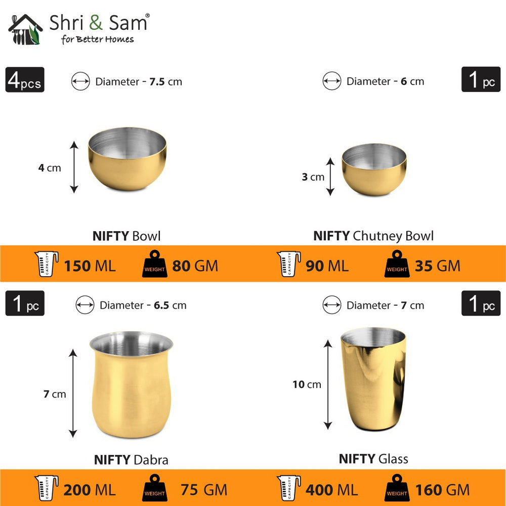 STAINLESS STEEL THALI SET (1 PERSON) WITH GOLD PVD COATING NIFTY