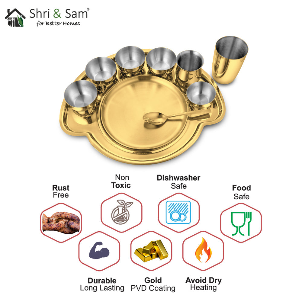 STAINLESS STEEL THALI SET (1 PERSON) WITH GOLD PVD COATING NIFTY
