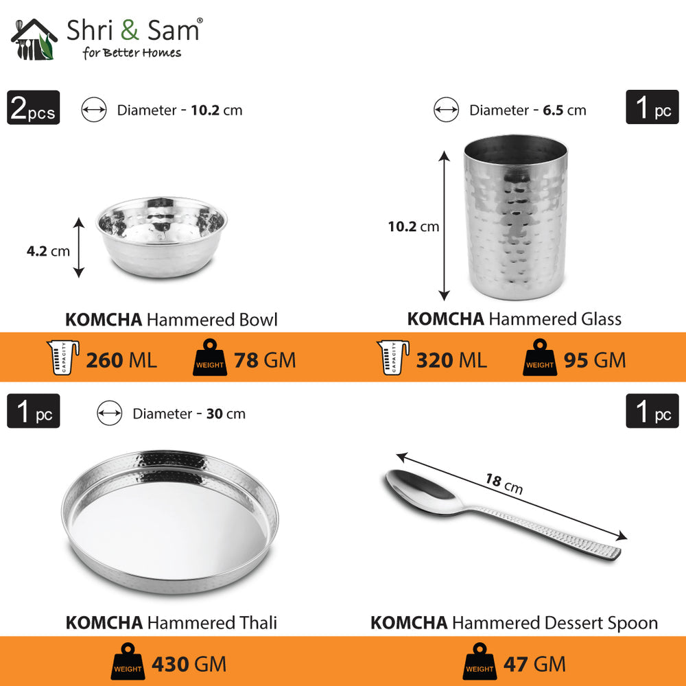 STAINLESS STEEL HAMMERED THALI SET 30 CM KOMCHA