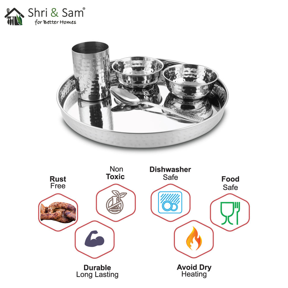 STAINLESS STEEL HAMMERED THALI SET 30 CM KOMCHA