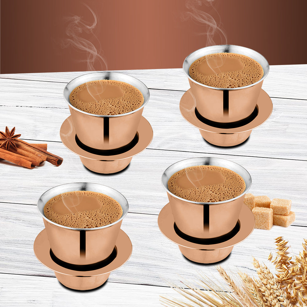 STAINLESS STEEL 4 PCS DOUBLE WALL COFFEE DABRA IN TUMBLER WITH ROSE GOLD PVD COATING CONGO