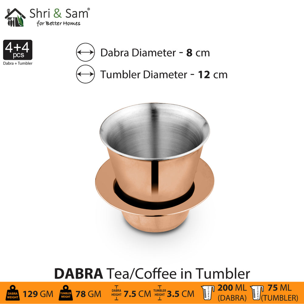 STAINLESS STEEL 4 PCS DOUBLE WALL COFFEE DABRA IN TUMBLER WITH ROSE GOLD PVD COATING CONGO