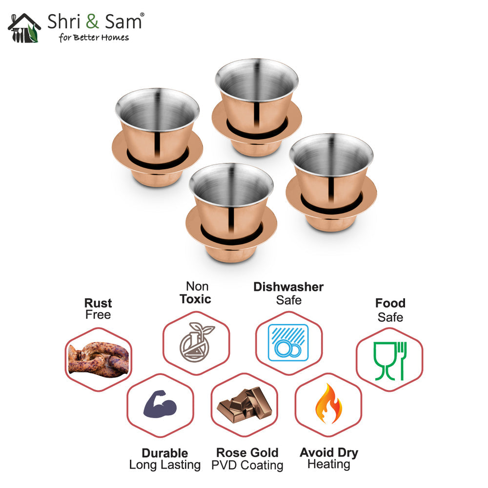 STAINLESS STEEL 4 PCS DOUBLE WALL COFFEE DABRA IN TUMBLER WITH ROSE GOLD PVD COATING CONGO